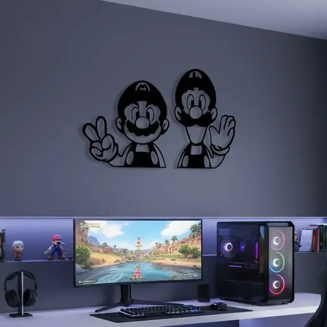 Retro Gaming Duo Line Art - Modern Gamer Room Decor