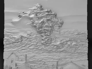 tsunami massive breaking wave crashing into coastal town