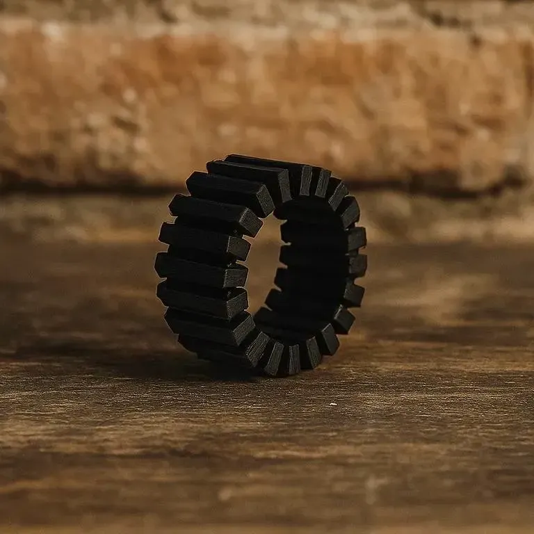 Black Ribbed Ring – Matte 3D Printed Jewelry