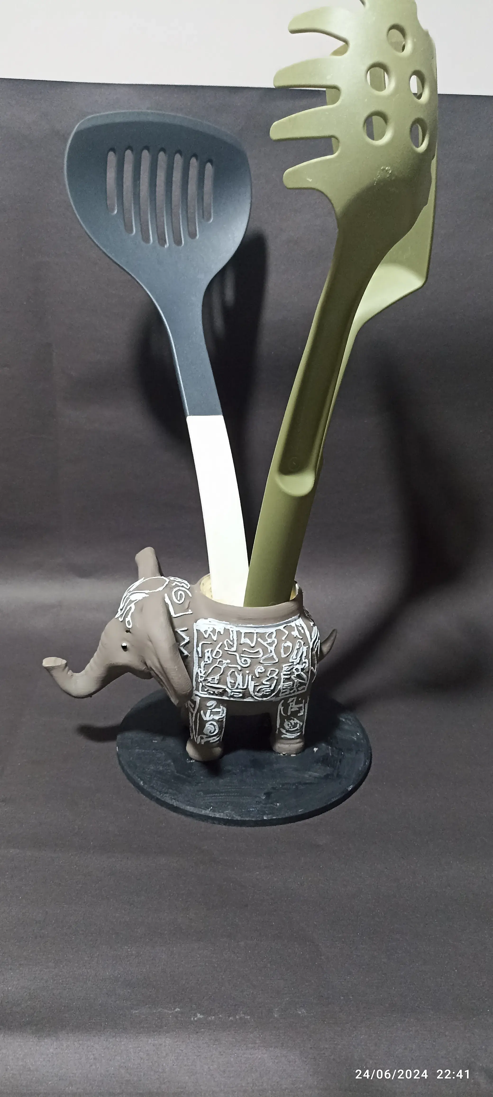 Elephant Kitchen Utensil Holder With Hieroglyphs