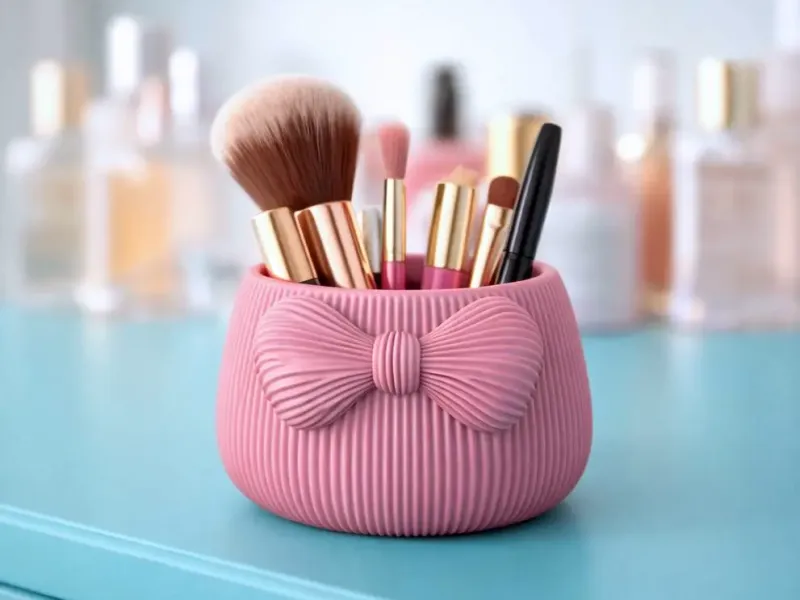 Striped Bow Makeup Organizer