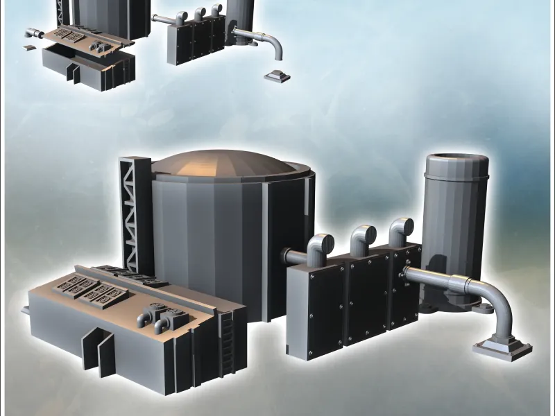 Industrial building set with storage silo and pipes (2) - mi