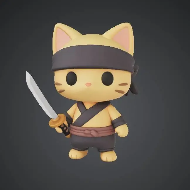 🐱 Figurita de Gato Ninja – Adorable Gatito Samurái con Katana