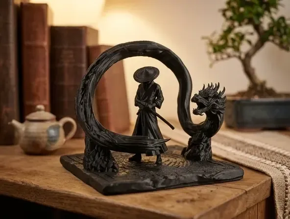 Samurai Dragon Sculpture - Fantasy Decor