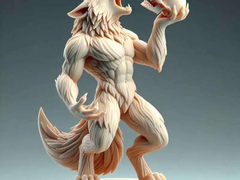 2968  Werewolf Howling  with Skull – 3D Model magic  horror