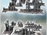 Set of Gothic cathedral ruins with large arches and collapse-1