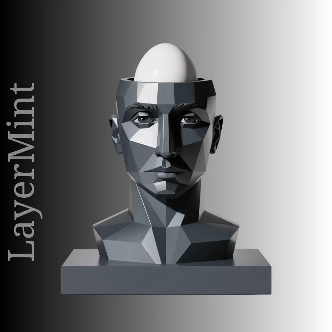 Low Poly Modern Bust Pen Holder – Artistic Polygon Style 3D