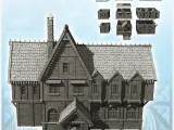Large medieval residence with entrance under awning and scul-1