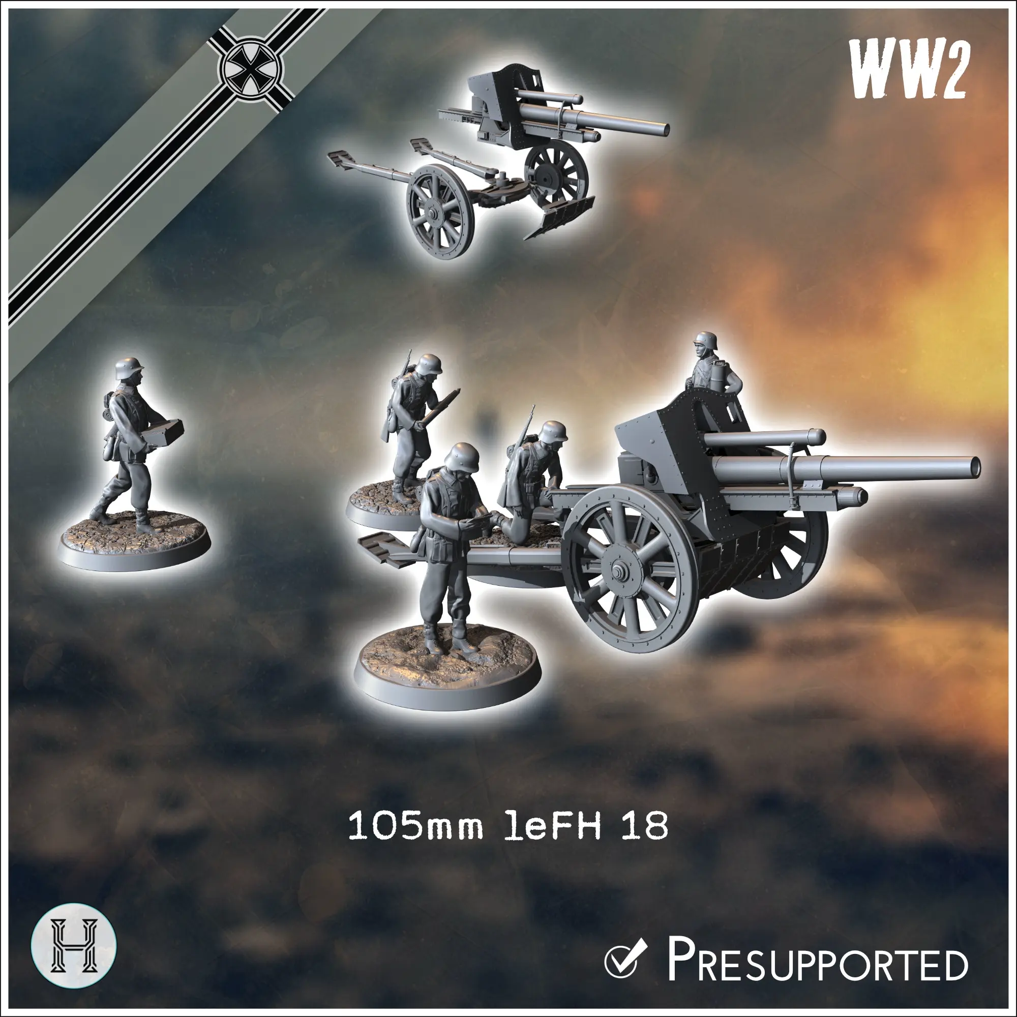 105mm leFH 18 German light field howitzer - miniatures ww2 v | 3D ...