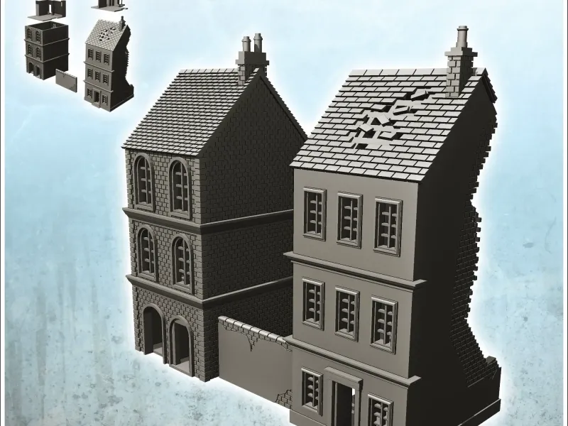 Set of two ruined two-storey buildings with low partition wa