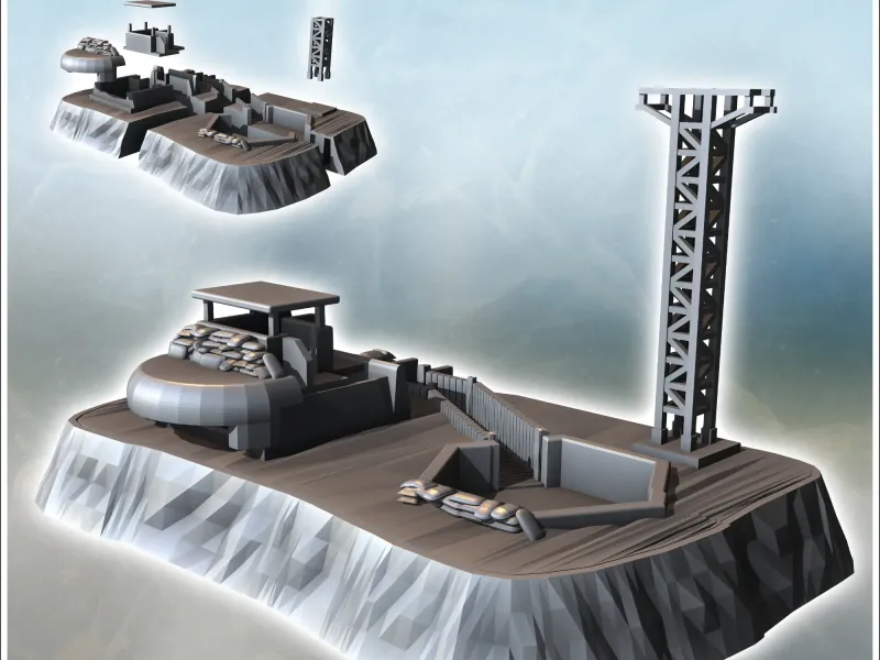 Military communication station with firing emplacement and u
