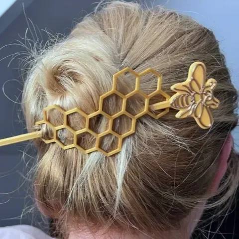 Bee and Honeycomb Slide Hair Clip by 3D Servis