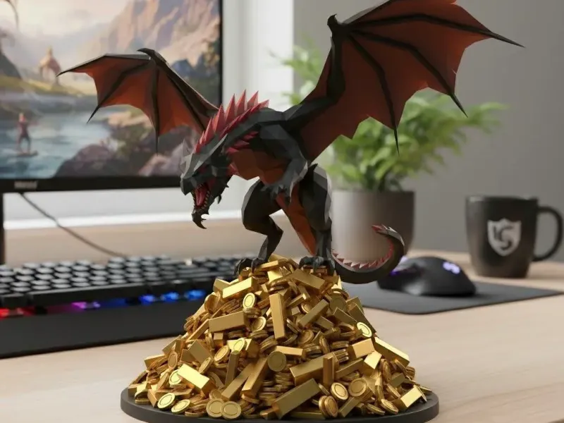 Aggressive Dragon on a mountain of gold lowpoly