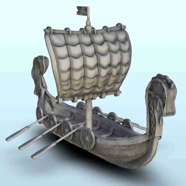 Viking short drakkar with paddles 2 - scenery medieval minia