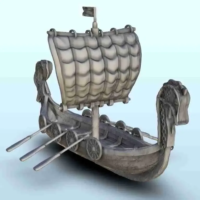 Viking scurt drakkar cu palete 2 - peisaj medieval minia