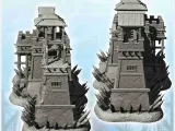 Large wall with two towers and fortified gate with roofs (10-2