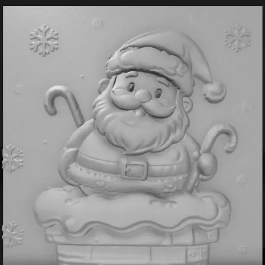 Santa Claus on the chimney, cozy fur-trimmed coat