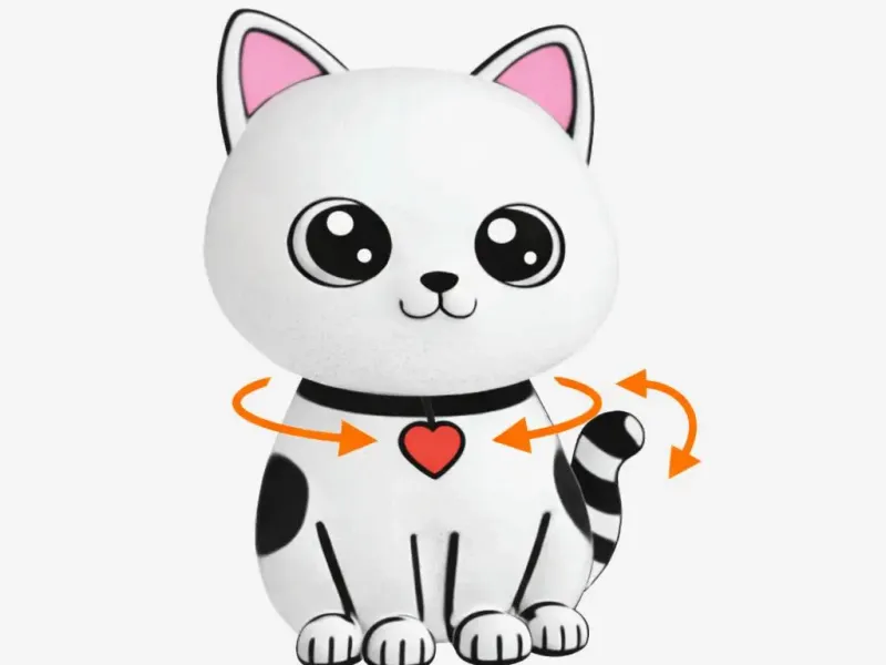 Print-in-place cat with rotating head & tail