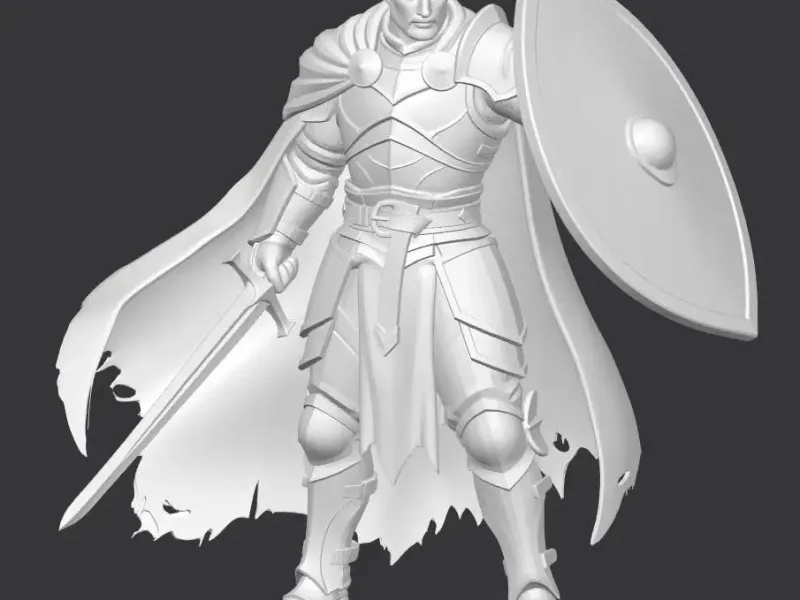 Human warrior sword and shield D&D miniature