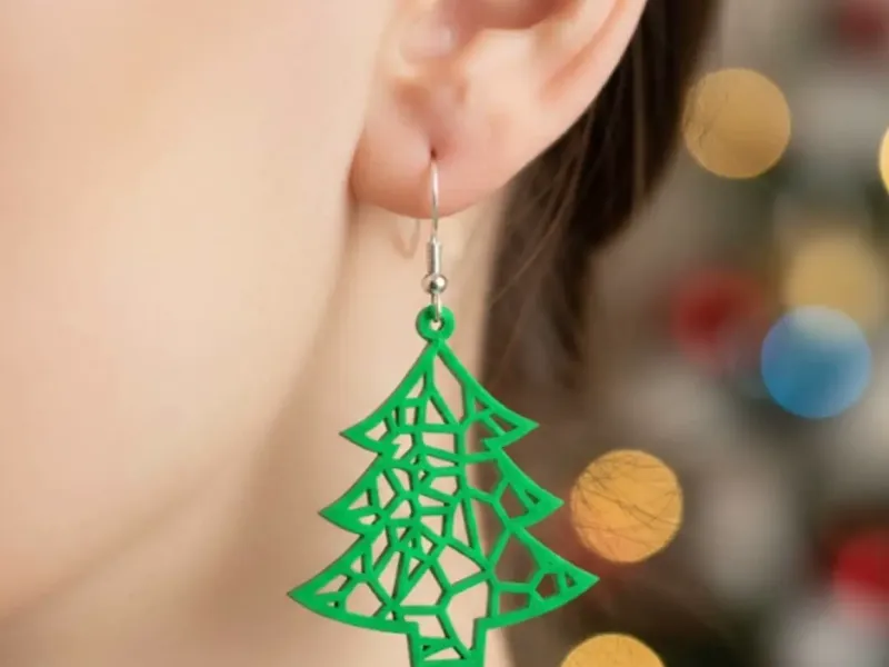Festive 3D Printed Christmas Tree Earrings