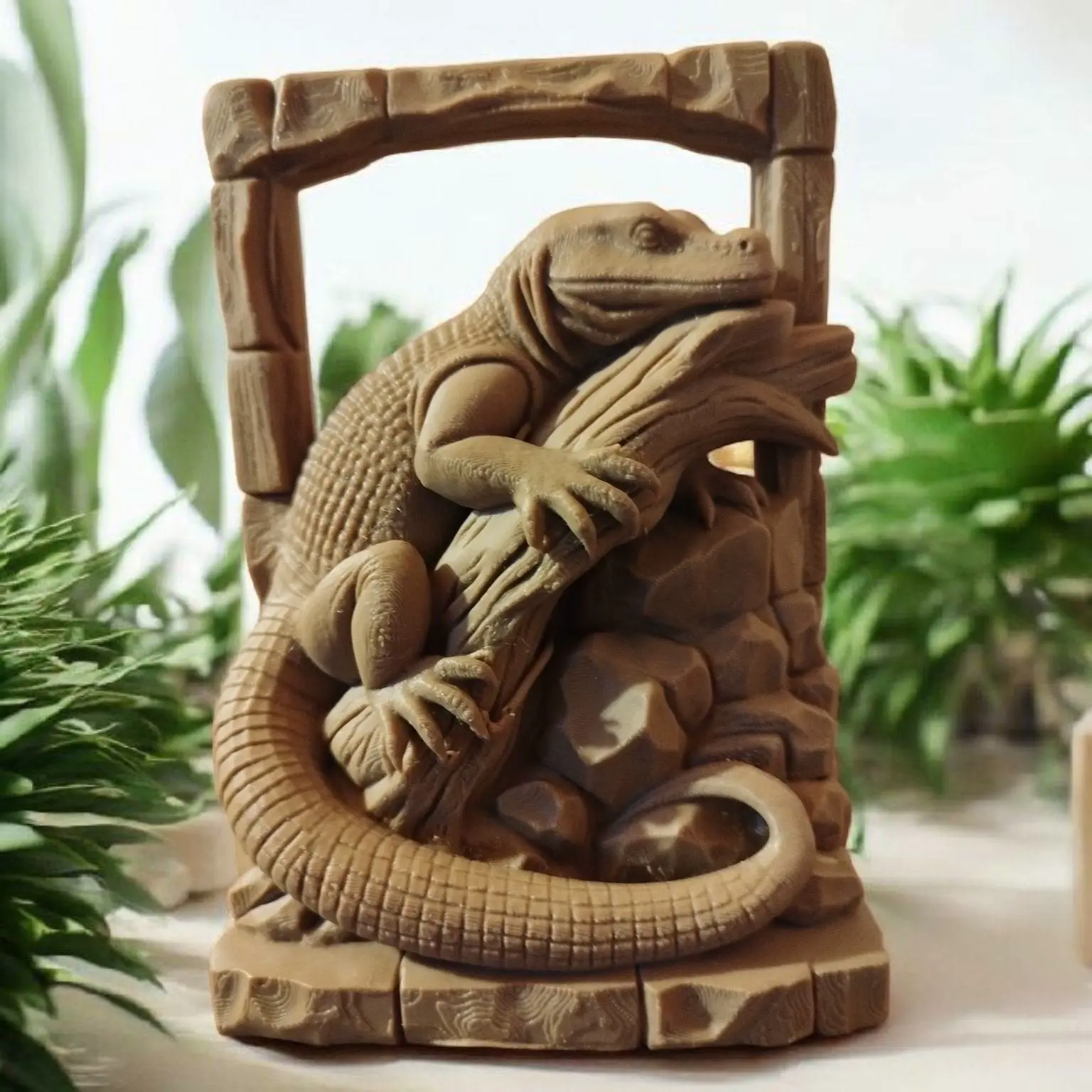 Lizard Guardian in Stone Frame