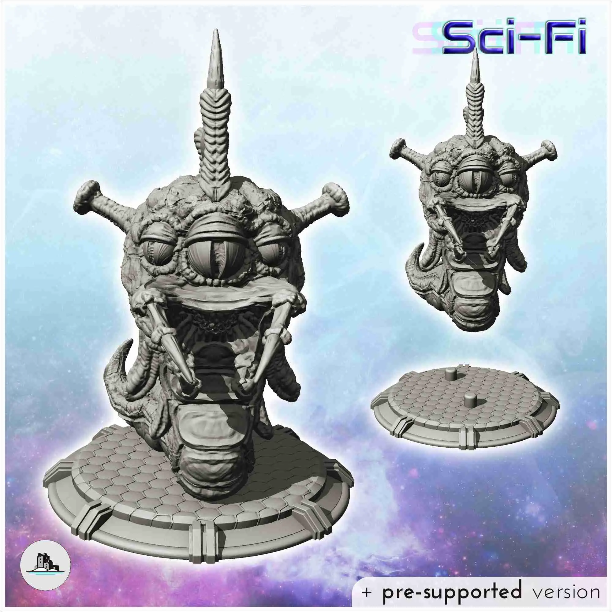 Alien creature with webbed crest and triple eyes (8) - scien