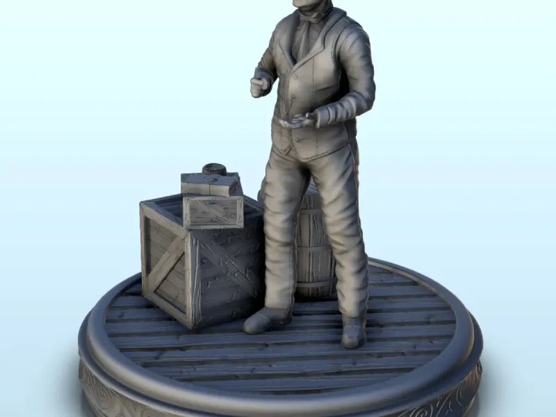 Merchant with bowler hat and boxes of goods (13) - Old West