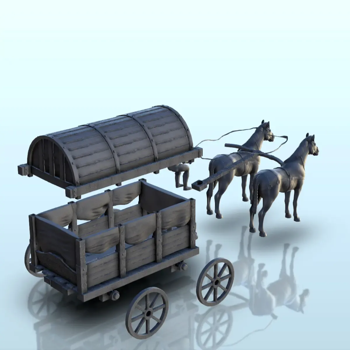 Medieval carriage with horses and coachman (2) - miniatures