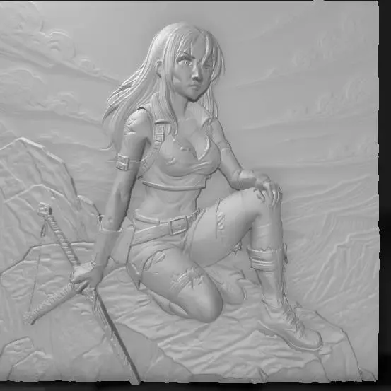 sexy anime adventurer perched on rocky peak