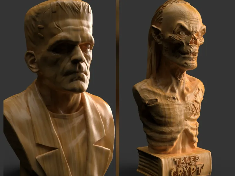 2 busts Tales from the Crypt and Frankenstein