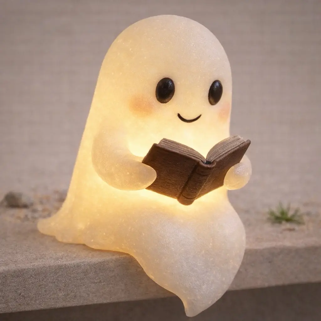 Cute Reading Ghost Sitting On The Edge