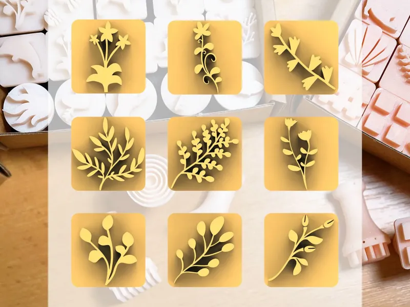 Ceramic Clay Stamp Set – Flowers & Leaves (9 Stamps, 20 mm)