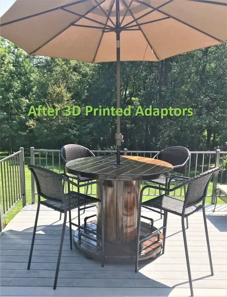 Umbrella Adaptor for a Wooden Spool to Table Conversion