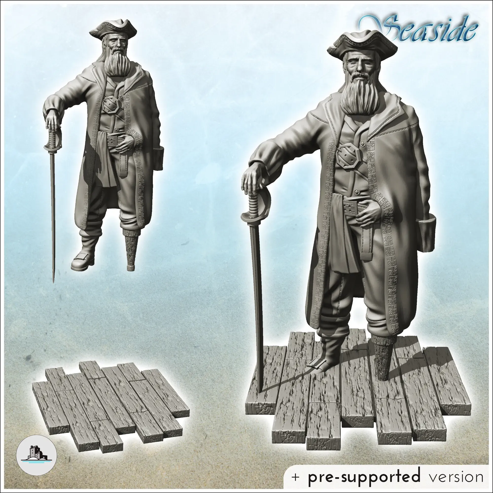 Bearded and one-armed pirate captain with wooden leg - mini