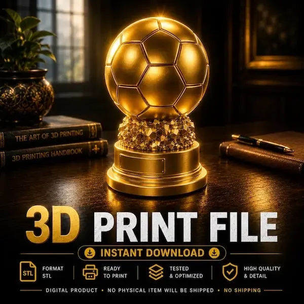 Golden Football STL | Soccer Trophy | 3D Print File