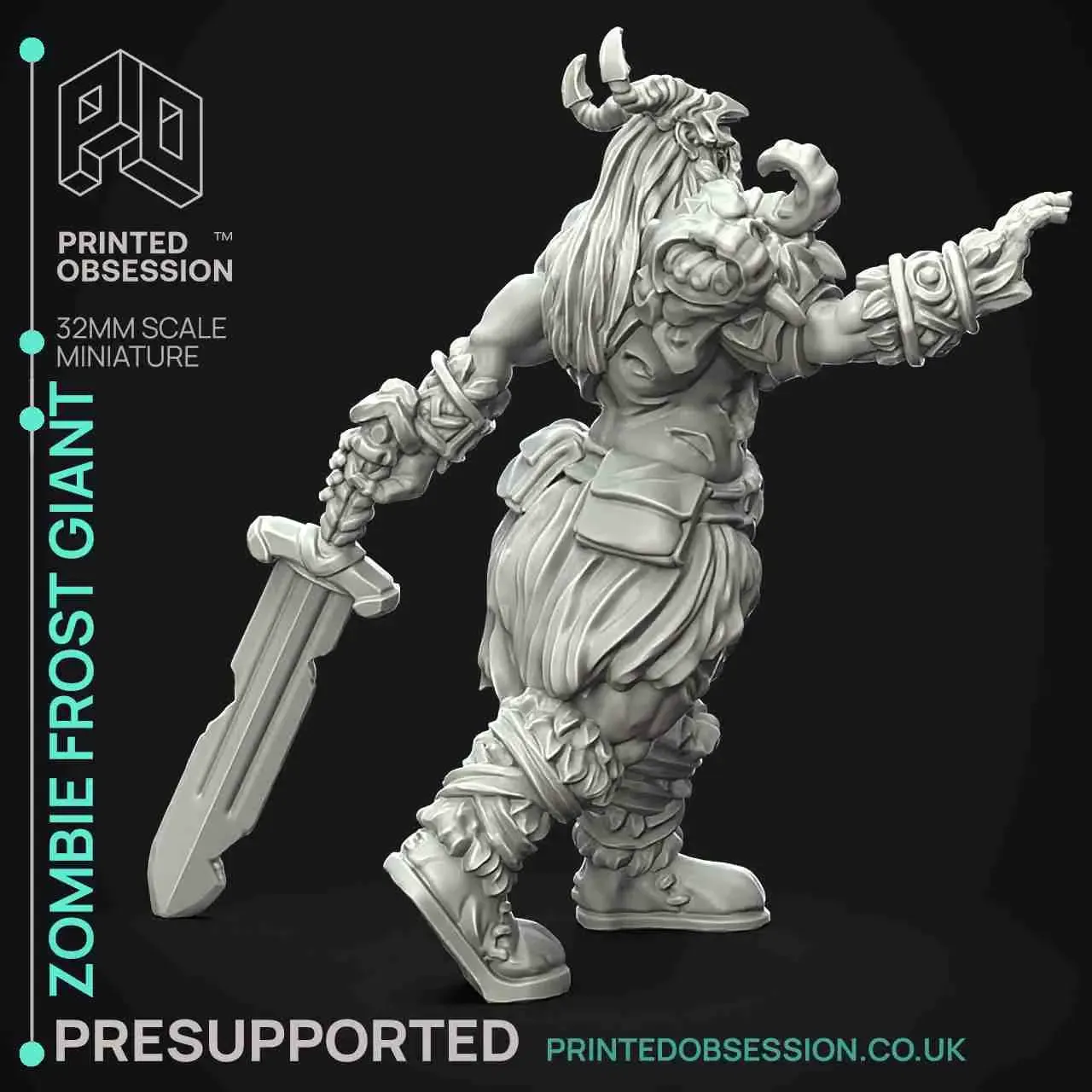 Zombie Frost Giant - Monster - PRESUPPORTED - 32mm Scale