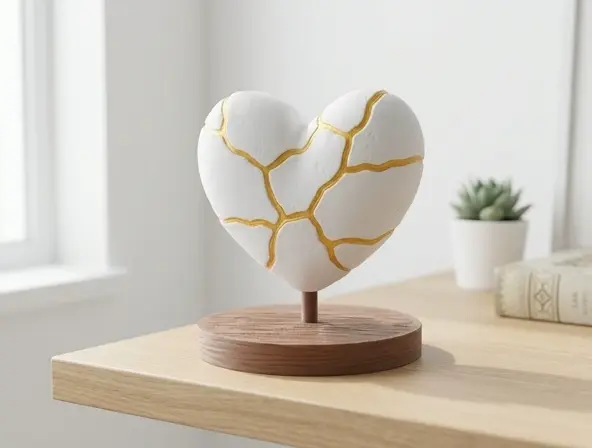 Kintsugi Heart Sculpture with Golden Veins