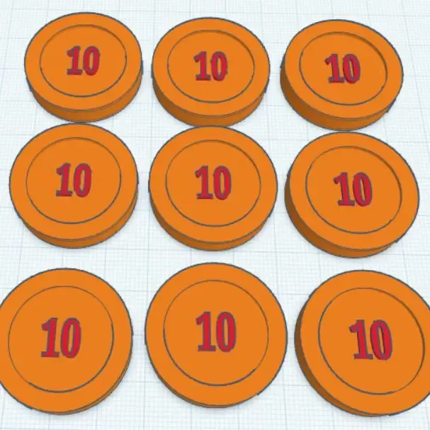 9 poker chips (value: 10)