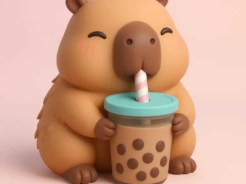 Capibara tomando bubble tea