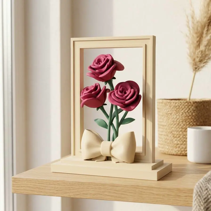 Framed Roses — Stylized Bouquet in Frame with Bow