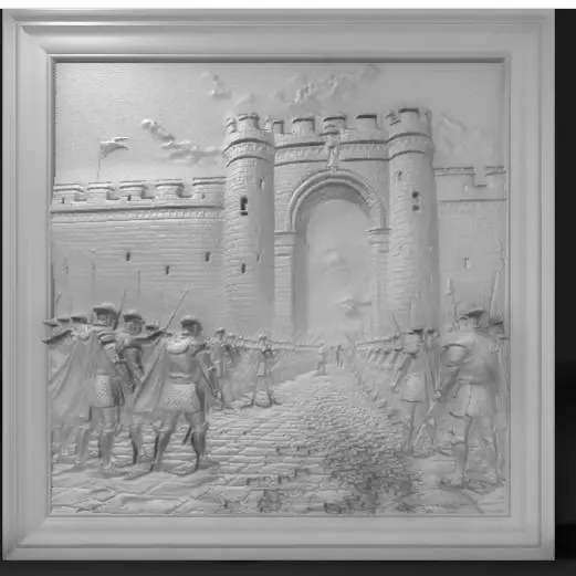 Medieval siege at castle gate,