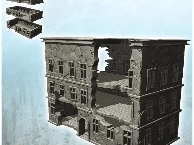 Modern ruined building with two floors and flat roof (5) - m