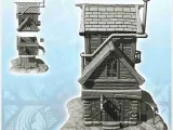 Medieval house with zinc drain pipes, canvas awning, entranc-1