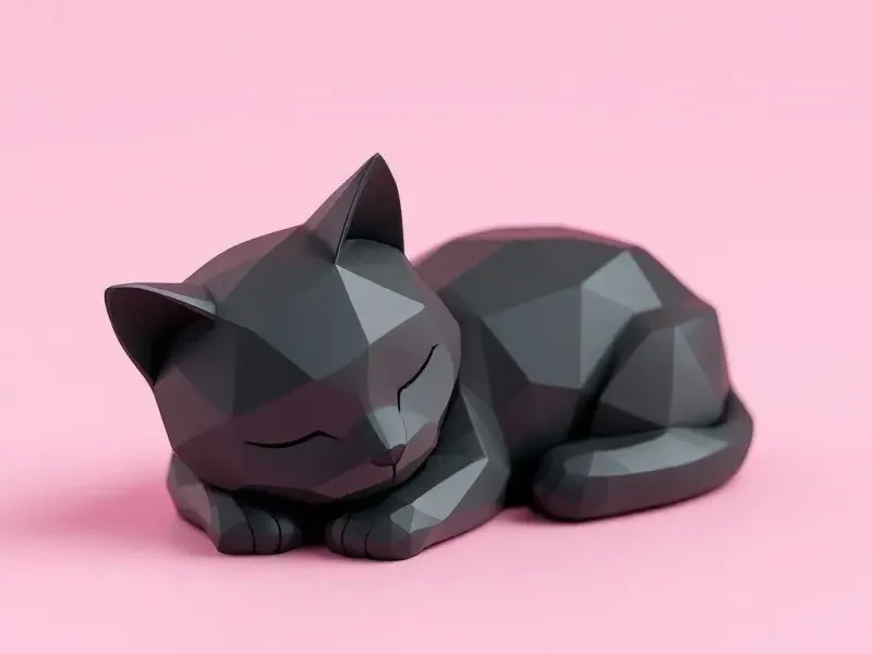Sleeping Low Poly Kitten – Sculpture/Figure for Cat Lovers