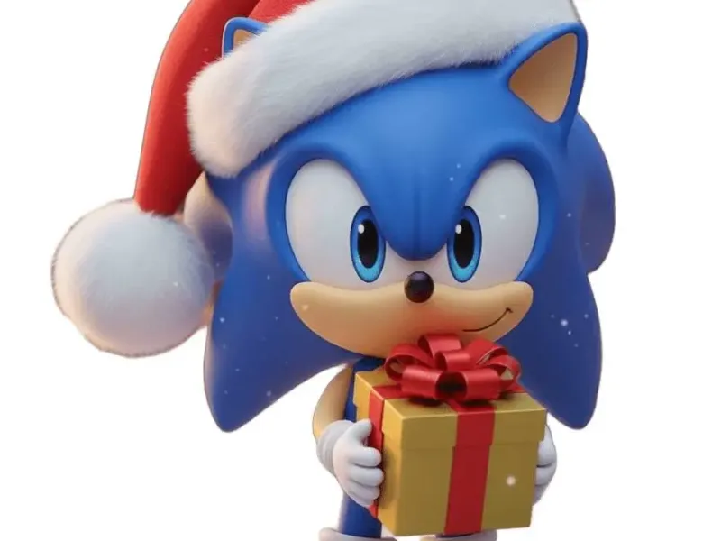 Sonic Navideño Kawaii - Figura 3D con Gorro de Santa y Regal