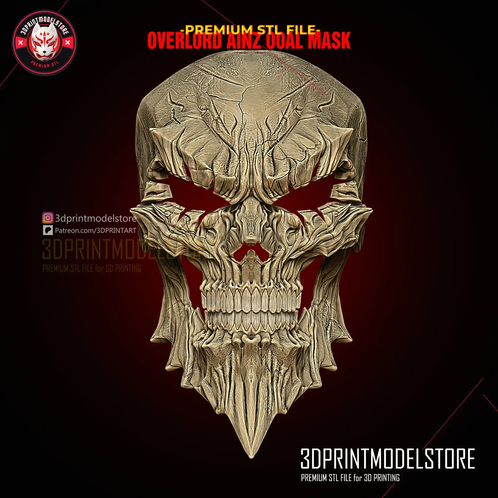 Overlord Momonga Ainz Ooal Skull Mask - Premium STL Cosplay