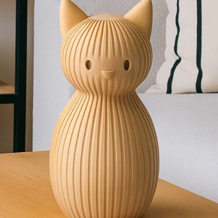 Japandi Cat – Minimalist Ribbed Texture Sculpture