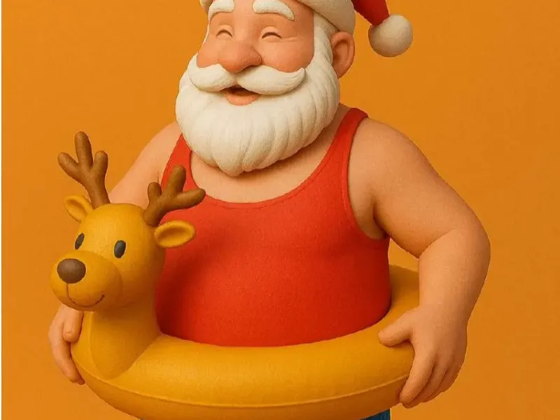 Santa Claus with inflatable pool
