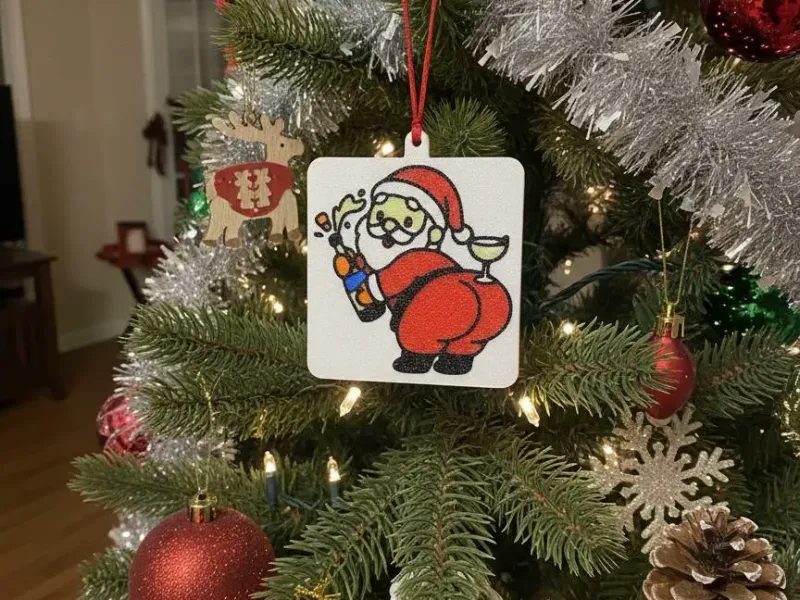 Champagne Popping Santa Christmas Tree Ornament