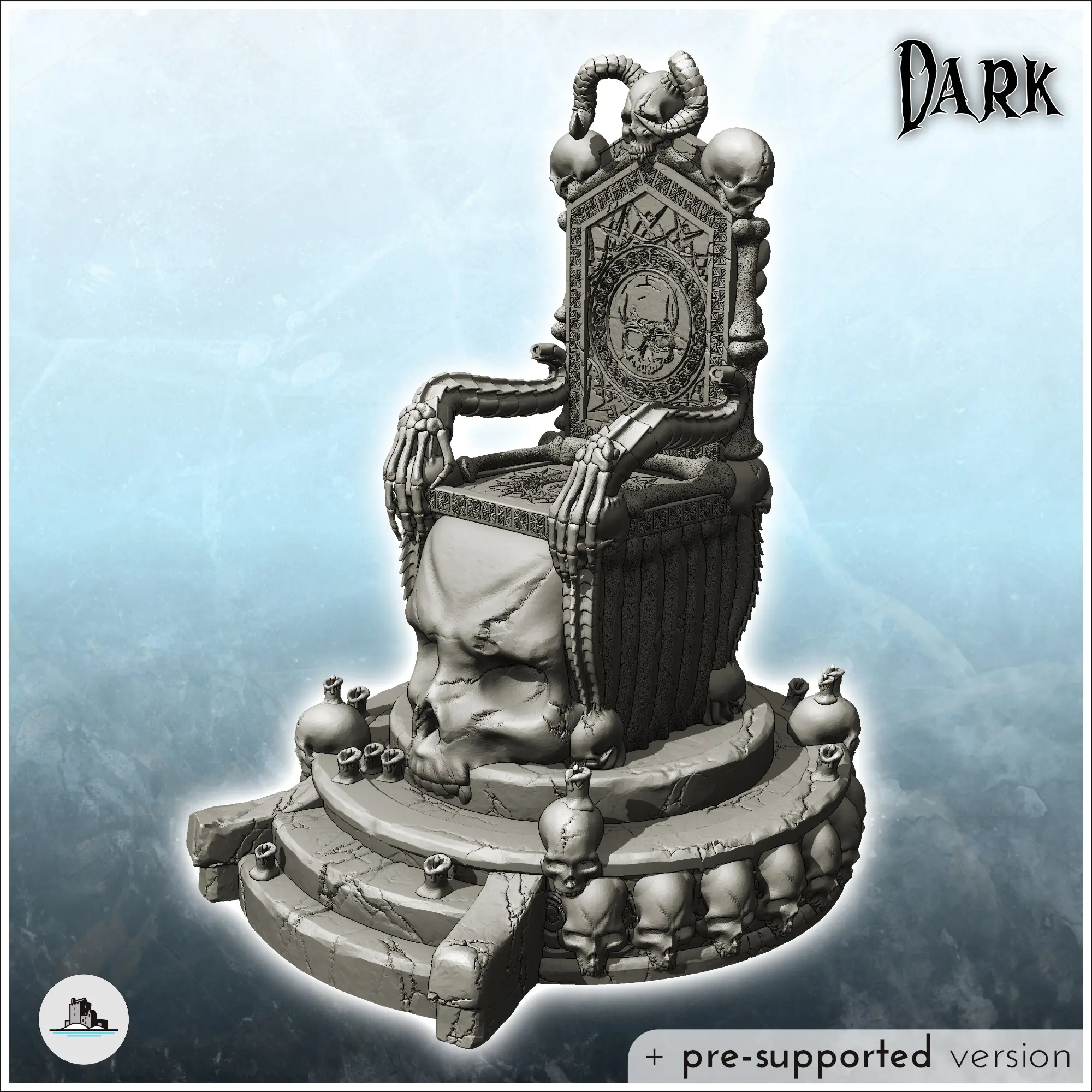 Miniatures STL Download - Evil throne resting on skull with bones and ...